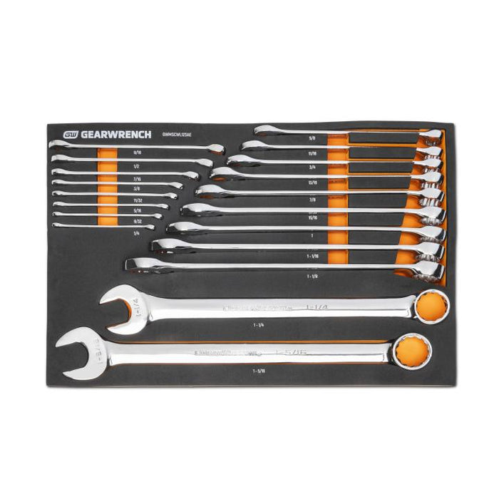 GEARWRENCH - 19 PIECE 12 POINT LONG PATTERN COMBINATION SAE WRENCH SET IN FOAM STORAGE TRAY - GWMSCWL12SAE