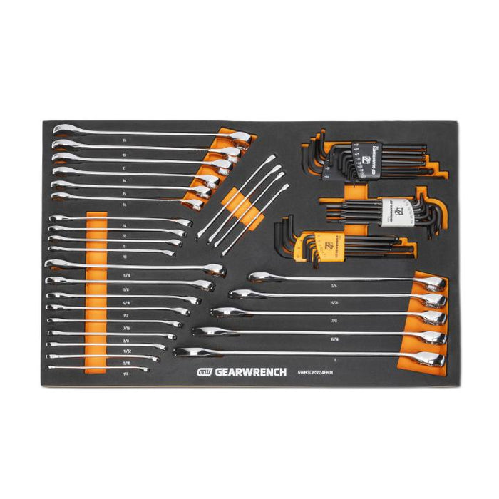 GEARWRENCH - 59 PIECE 6 POINT COMBINATION WRENCH AND HEX KEY SET IN FOAM STORAGE TRAY - GWMSCWS6SAEMM