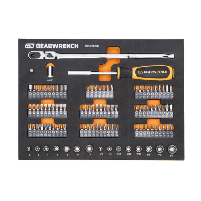 GEARWRENCH - 105 PIECE 1/4” DRIVE SLIM HEAD MECHANICS TOOL SET IN FOAM STORAGE TRAY - GWMSMBS01