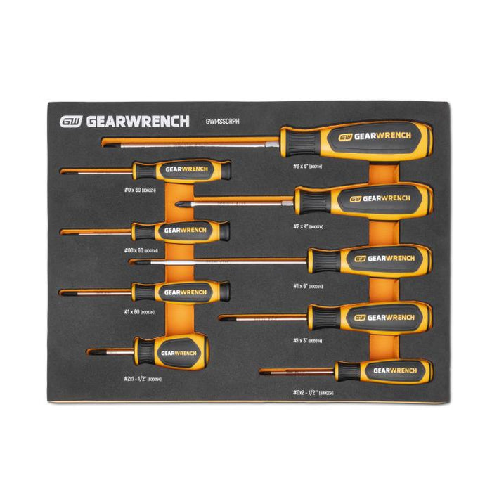 GEARWRENCH - 9 PIECE PHILLIPS® DUAL MATERIAL SCREWDRIVER SET IN FOAM STORAGE TRAY - GWMSSCRPH