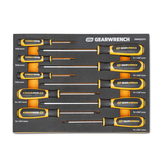 GEARWRENCH - 10 PIECE TORX® DUAL MATERIAL SCREWDRIVER SET IN FOAM STORAGE TRAY - GWMSSCRTX