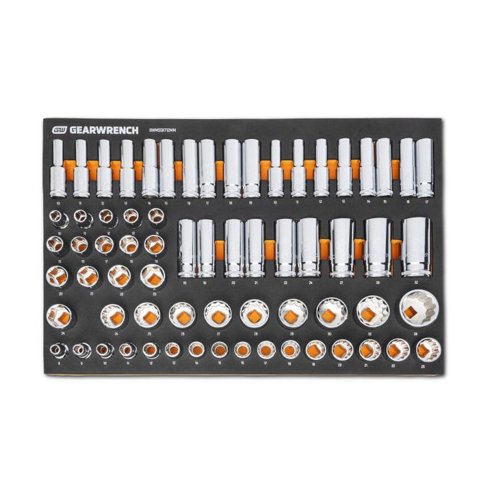 GEARWRENCH - 67 PIECE 1/2” DRIVE MASTER METRIC SOCKET SET IN FOAM STORAGE TRAY - GWMSSKT12MM