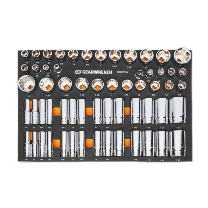 GEARWRENCH - 60 PIECE 1/2” DRIVE MASTER SAE SOCKET SET IN FOAM STORAGE TRAY - GWMSSKT12SAE