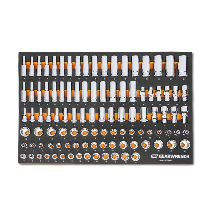 GEARWRENCH - 104 PIECE 3/8” DRIVE MASTER METRIC SOCKET SET IN FOAM STORAGE TRAY - GWMSSKT38MM
