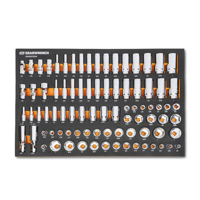 GEARWRENCH - 85 PIECE 3/8” DRIVE MASTER SAE SOCKET SET IN FOAM STORAGE TRAY - GWMSSKT38SAE