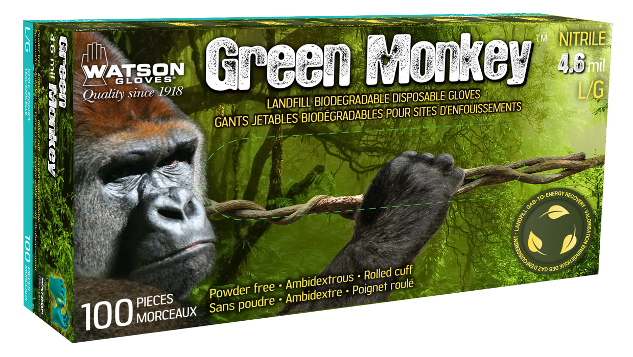 WATSON GLOVES - GREEN MONKEY RECLAIM 4 MIL NITRILE DISPOSABLE [XXL] - 5559PF-XXL