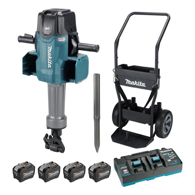 MAKITA - 80V(40VX2)MAX XGT BRUSHLESS 70 LBS BREAKER HAMMER, 1-1/8" HEX W/CART, 8.0AH X4KIT - HM004GL401