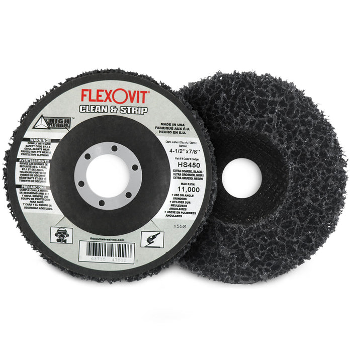 FLEXOVIT -  4-1/2" X 7/8" TYPE 27  EXTRA COARSE BLACK SILICON CARBIDE NON-WOVEN CLEAN&PREP DISC - HS450