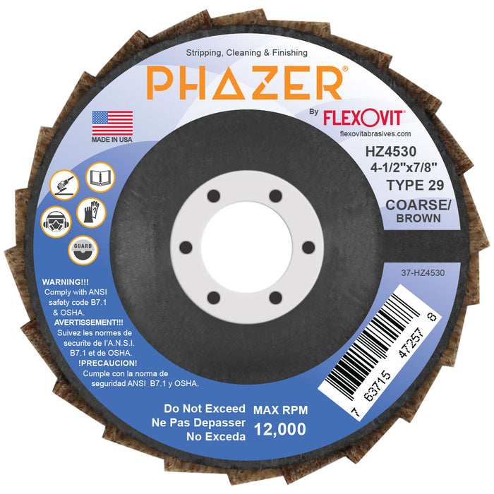 FLEXOVIT - PHAZER™ 4-1/2"X7/8" COARSE-BROWN NON-WOVEN FLAP DISC - HZ4530