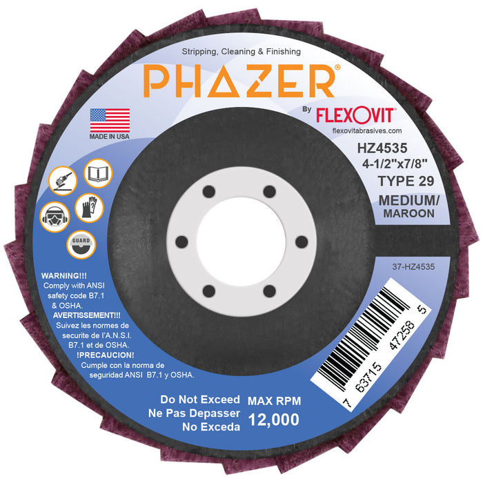 FLEXOVIT - PHAZER™ 4-1/2"X7/8" MEDIUM-MAROON NON-WOVEN FLAP DISC - HZ4535