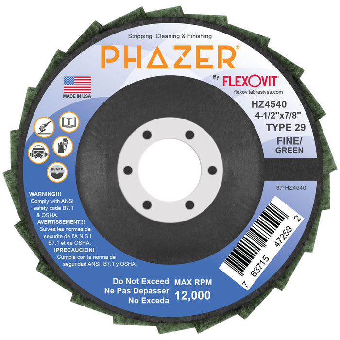 FLEXOVIT - PHAZER™ 4-1/2"X5/8-11 FINE-GREEN NON-WOVEN FLAP DISC - HZ4540H