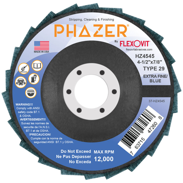 FLEXOVIT - PHAZER™ 4-1/2"X7/8" EXTRA FINE-BLUE NON-WOVEN FLAP DISC - HZ4545