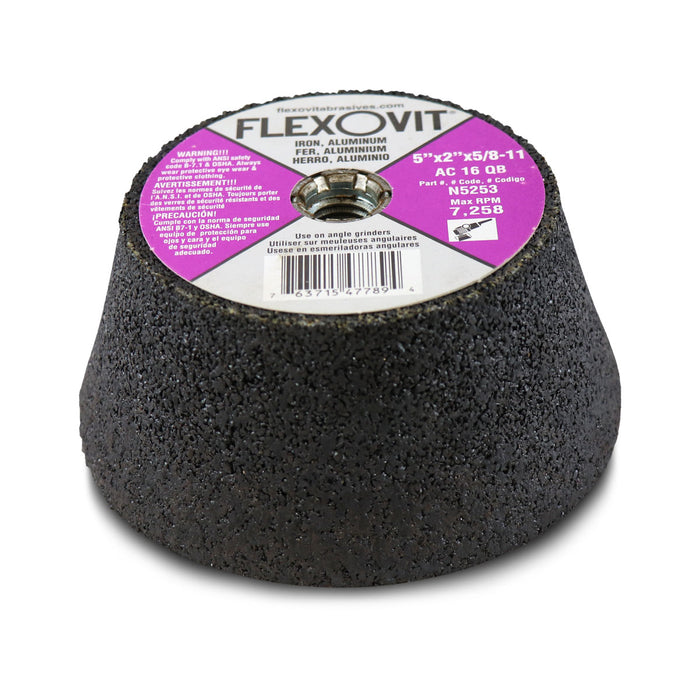 FLEXOVIT - HIGH PERFORMANCE RESIN CUPSTONES AC16QB ALUMINUM OXIDE & SILICON CARBIDE GRAIN TYPE 11 5X2X5/8-11 (PACK OF 10) - N5253