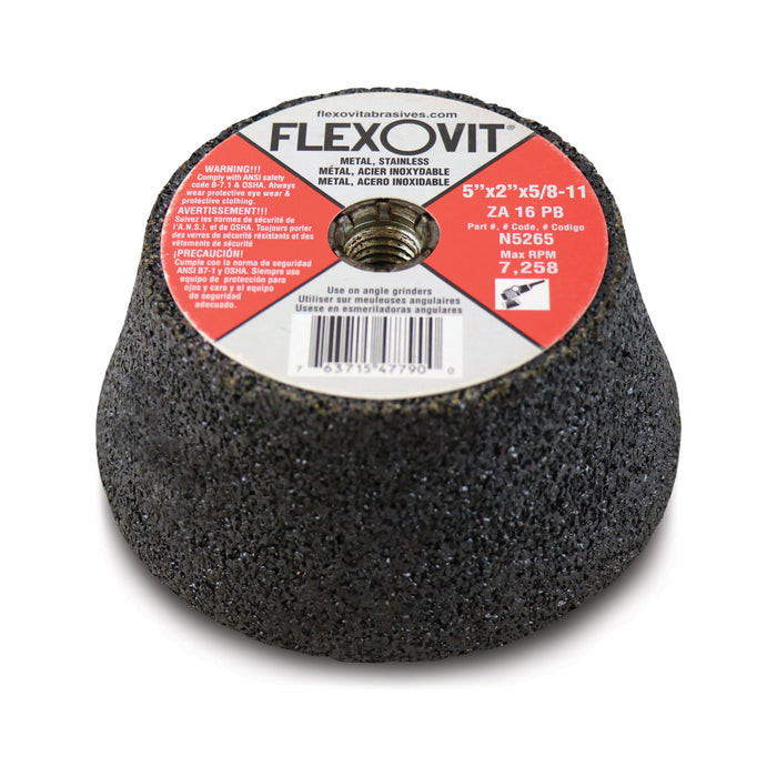 FLEXOVIT - HIGH PERFORMANCE RESIN CUPSTONES ZA16PB ZIRCONIA ABRASIVE GRAIN TYPE 11 5X2X5/8-11 - N5265
