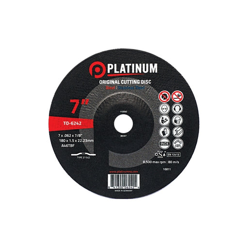 Platinum Original Cutting Disc - Type 27 - STEEL/SS - A46TBF - 7" x .062" x 7/8" - 8,500 rpm