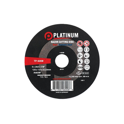 Platinum Razor Cutting Discs - A46UBF - Steel/SS - Type 1 - 5" x .045" x 7/8"