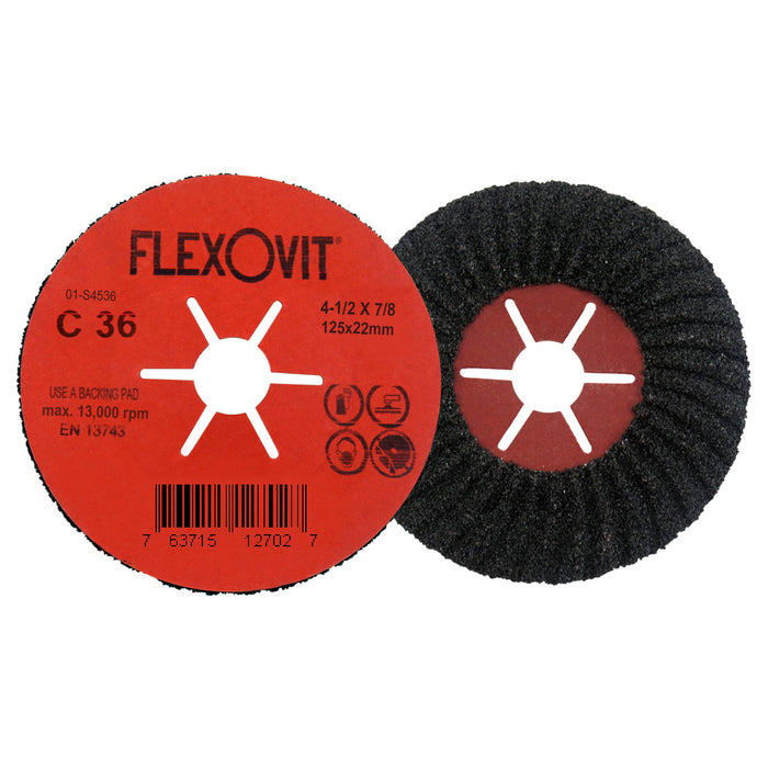 FLEXOVIT - 4-1/2" X 7/8" C-FLEX™ 36 GRIT SILICON CARBIDE GRAIN FIBER BACK DOMED SEMI-FLEXIBLE MASONARY DISC - S4536