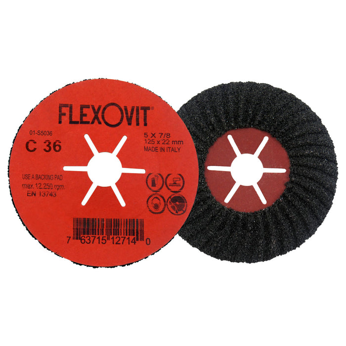 FLEXOVIT - 5" X 7/8" C-FLEX™ 36 GRIT SILICON CARBIDE GRAIN FIBER BACK DOMED SEMI-FLEXIBLE MASONARY DISC - S5036