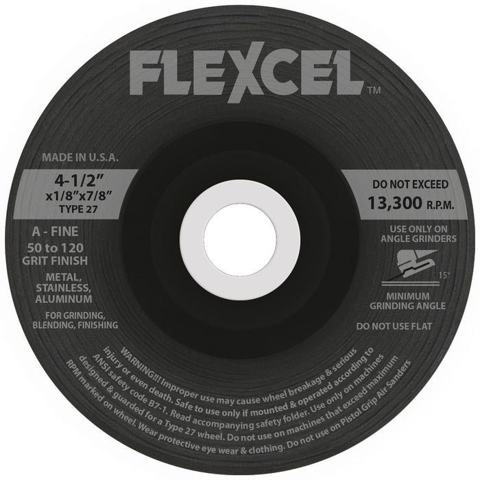 FLEXOVIT - 4-1/2" X 1/8" X 7/8" FLEXCEL™ 50- GRIT ALUMINUM OXIDE GRAIN REINFORCED TYPE 27 SEMI-FLEXIBLE GRINDING WHEEL - S6920