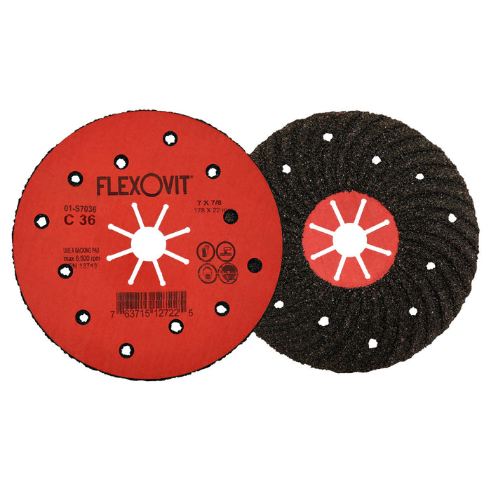 FLEXOVIT - 7" X 7/8" C-FLEX™ 36 GRIT SILICON CARBIDE GRAIN FIBER BACK DOMED SEMI-FLEXIBLE MASONARY DISC - S7036