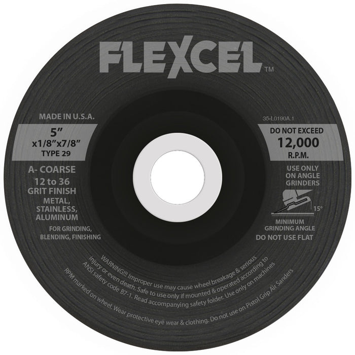 FLEXOVIT - 7" X 1/8" X 7/8" FLEXCEL™ 50- GRIT ALUMINUM OXIDE GRAIN REINFORCED TYPE 29 SEMI-FLEXIBLE GRINDING WHEEL - S7180