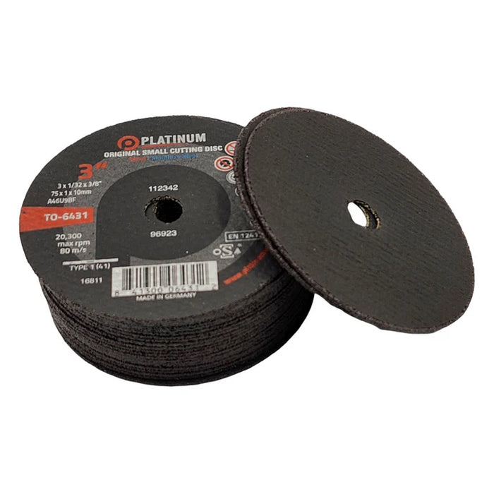 Platinum Original Small Cutting Disc - Type 1 - STEEL/SS - A46U9BF - 3" x 1/32" x 3/8" - 20,300 rpm