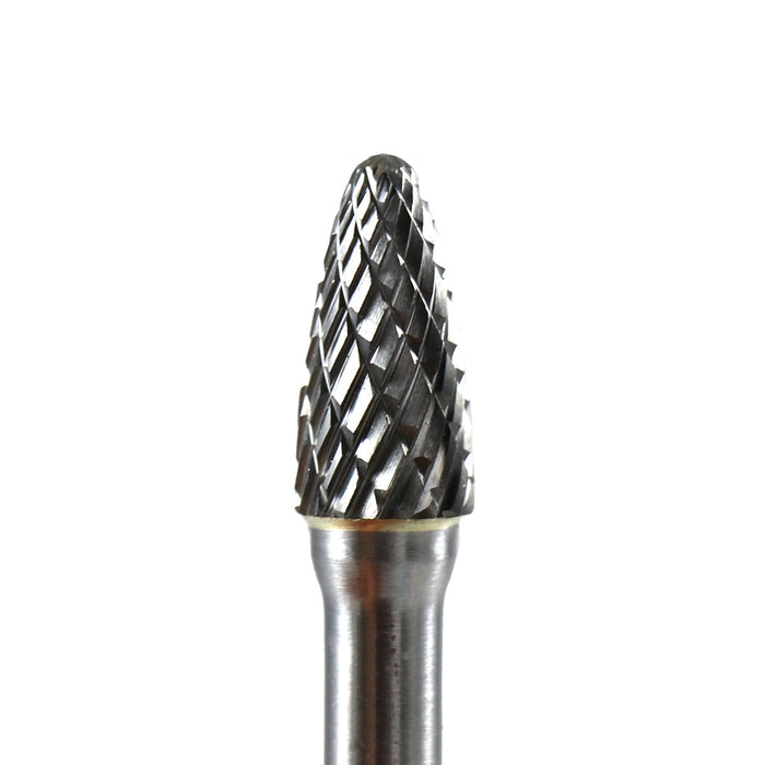 FLEXOVIT - 1/4X5/8X1/4SH SF-1 ROUND NOSE TREE CARBIDE BUR DOUBLE CUT - VF15M2
