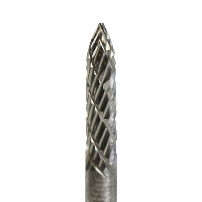 FLEXOVIT - 1/8X1/2X1/8SH SG-44 POINTED TREE MINIATURE BUR DOUBLE CUT - VG12K1
