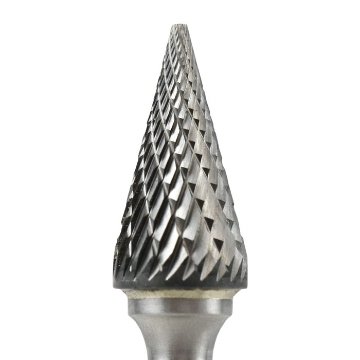 FLEXOVIT - 3/8X5/8X1/4SH SM-4 POINTED CONE CARBIDE BUR DOUBLE CUT - VM18M2
