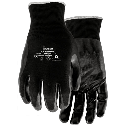 Watson 390 Stealth Original, Hard-Wearing Nitrile Coating, Lightly Textured Finish, Nylon Seamless Knit Shell, Black - 390XL - Extra Large