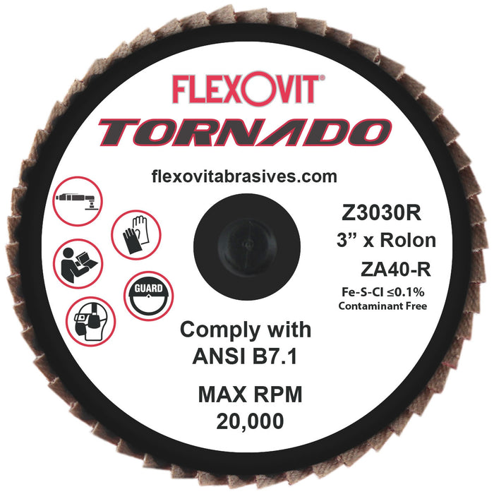 FLEXOVIT - TORNADO® 3" ROLON TYPE R ZA40-R QUICK CHANGE FLAP DISC - Z3030R