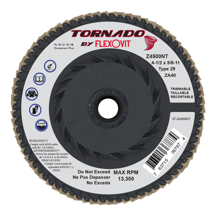 FLEXOVIT - TORNADO® 4-1/2" X 5/8"-11  40 GRIT TYPE 29 SPIN-ON FLAP DISC - Z4500NT