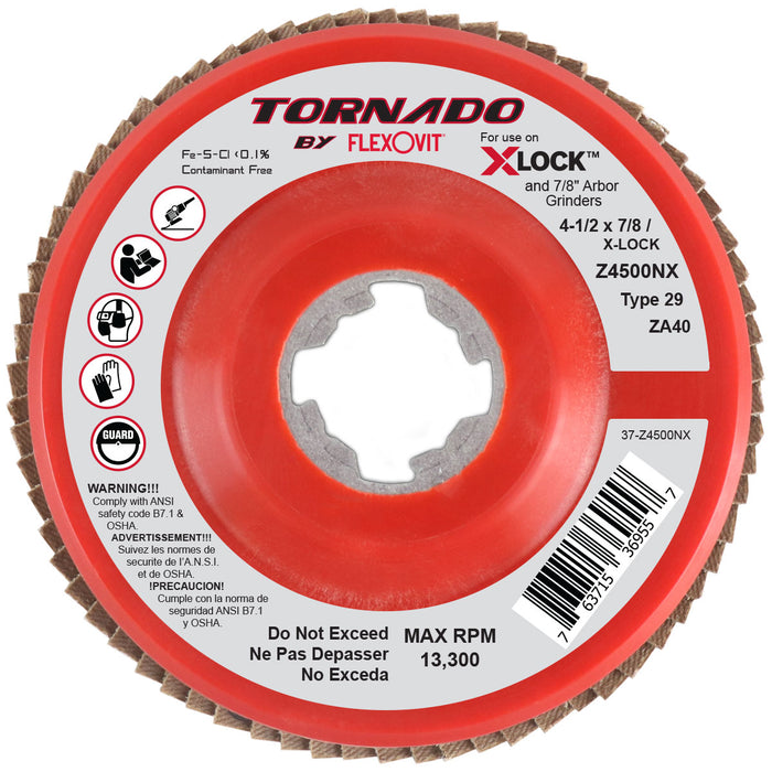 FLEXOVIT - TORNADO FLAP DISC ZA40 X-LOCK NYLON BACKING PLATE TYPE 29 X-LOCK 4-1/2XX-LOCK(7/8) - Z4500NX