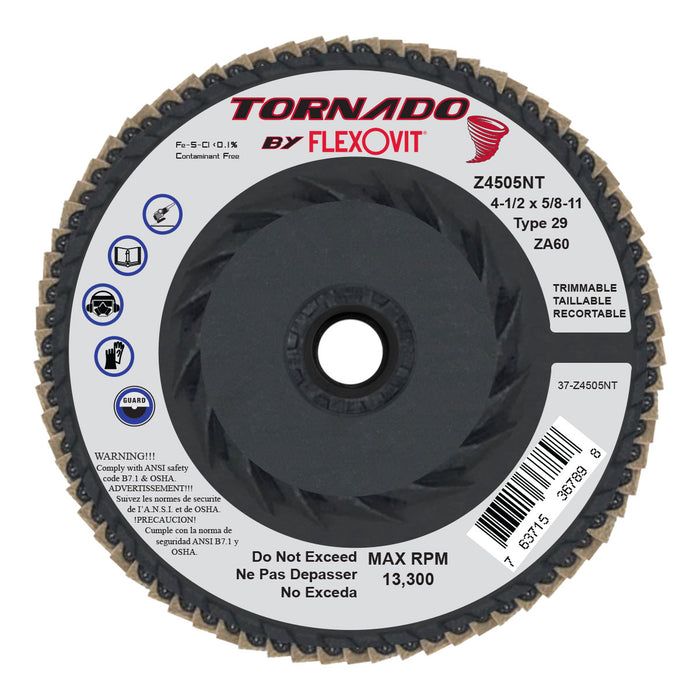 FLEXOVIT - TORNADO® 4-1/2" X 5/8"-11  60 GRIT TYPE 29 SPIN-ON FLAP DISC - Z4505NT