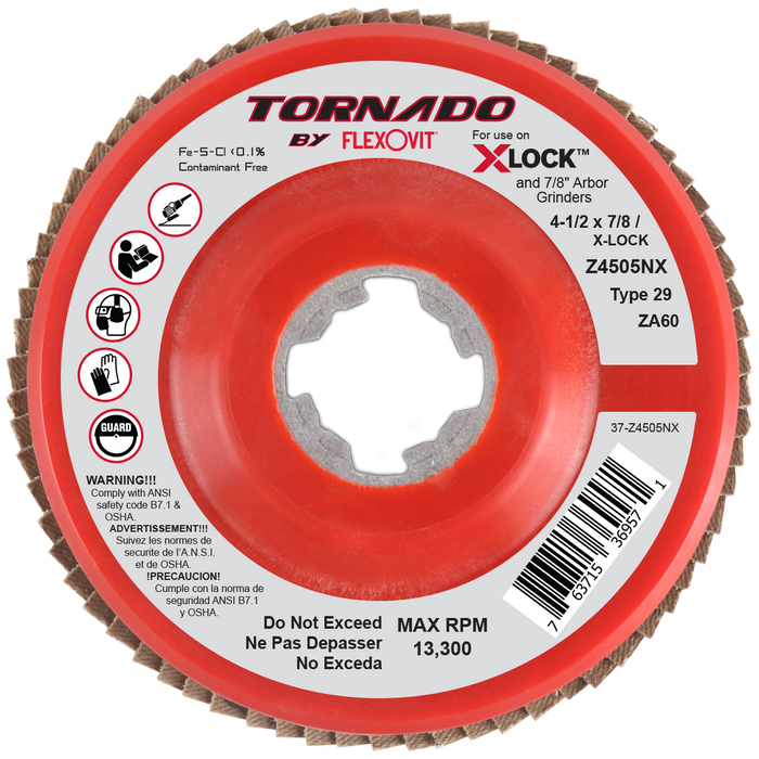 FLEXOVIT - TORNADO FLAP DISC ZA60 X-LOCK NYLON BACKING PLATE TYPE 29 X-LOCK 4-1/2XX-LOCK(7/8) - Z4505NX