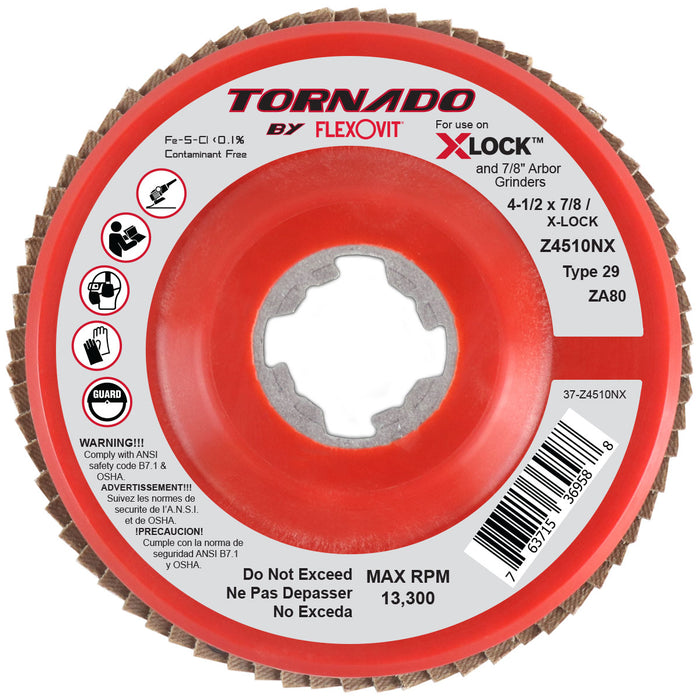 FLEXOVIT - TORNADO FLAP DISC ZA80 X-LOCK NYLON BACKING PLATE TYPE 29 X-LOCK 4-1/2XX-LOCK(7/8) - Z4510NX