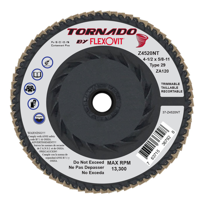 FLEXOVIT - TORNADO® 4-1/2" X 5/8"-11  120 GRIT TYPE 29 SPIN-ON FLAP DISC - Z4520NT