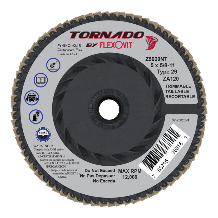 FLEXOVIT - TORNADO® 5" X 5/8"-11  120 GRIT TYPE 29 SPIN-ON FLAP DISC - Z5020NT