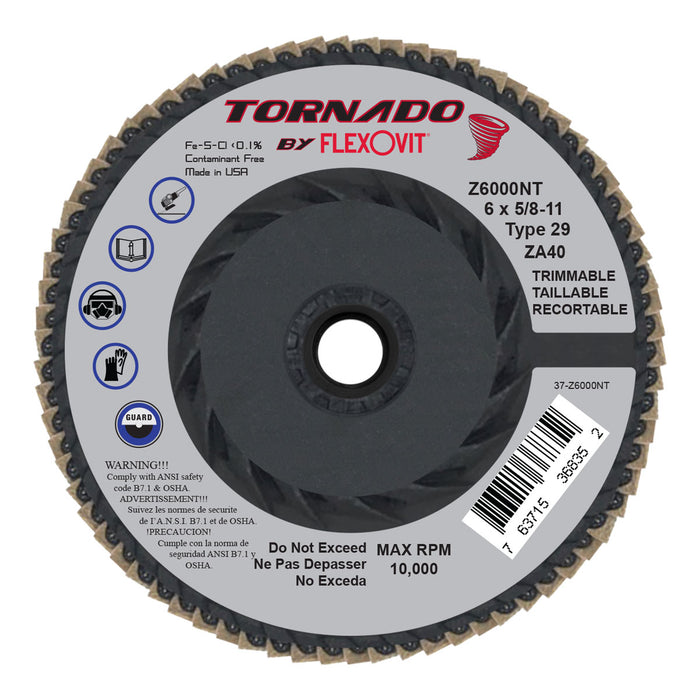 FLEXOVIT - TORNADO® 6" X 5/8"-11  40 GRIT TYPE 29 SPIN-ON FLAP DISC - Z6000NT