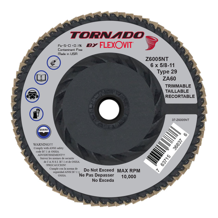 FLEXOVIT - TORNADO® 6" X 5/8"-11  60 GRIT TYPE 29 SPIN-ON FLAP DISC - Z6005NT