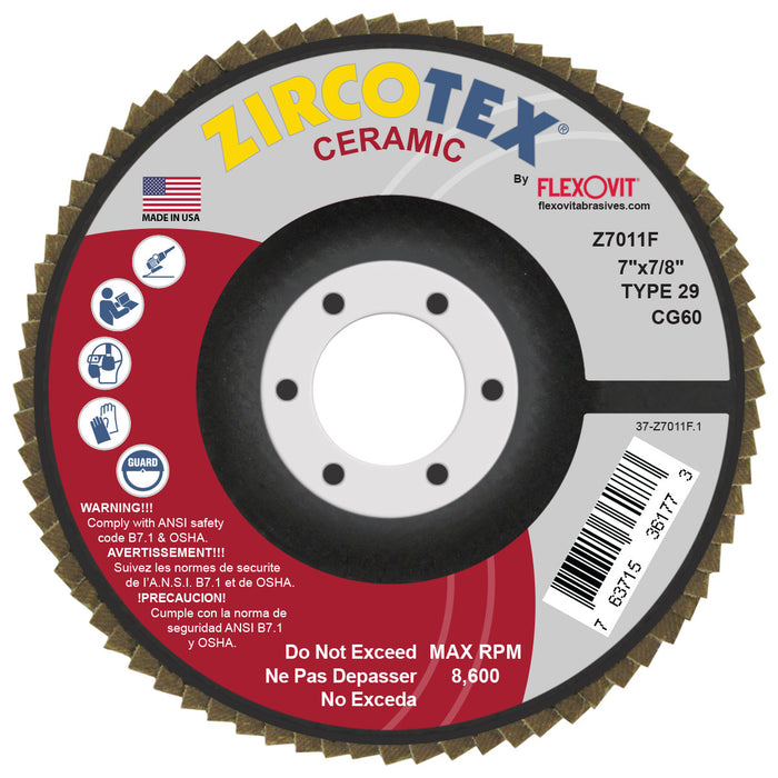FLEXOVIT - ZIRCOTEX® CERAMIC 7" X 7/8"  60 GRIT TYPE 29 FLAP DISC - Z7011F