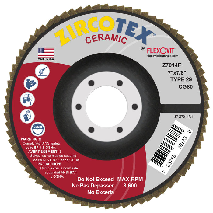 FLEXOVIT - ZIRCOTEX® CERAMIC 7" X 7/8"  80 GRIT TYPE 29 FLAP DISC - Z7014F