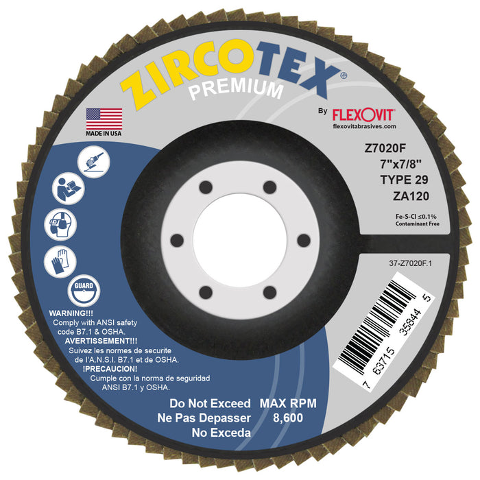 FLEXOVIT - ZIRCOTEX® 7" X 5/8"-11  120 GRIT TYPE 29 SPIN-ON FLAP DISC - Z7020FH