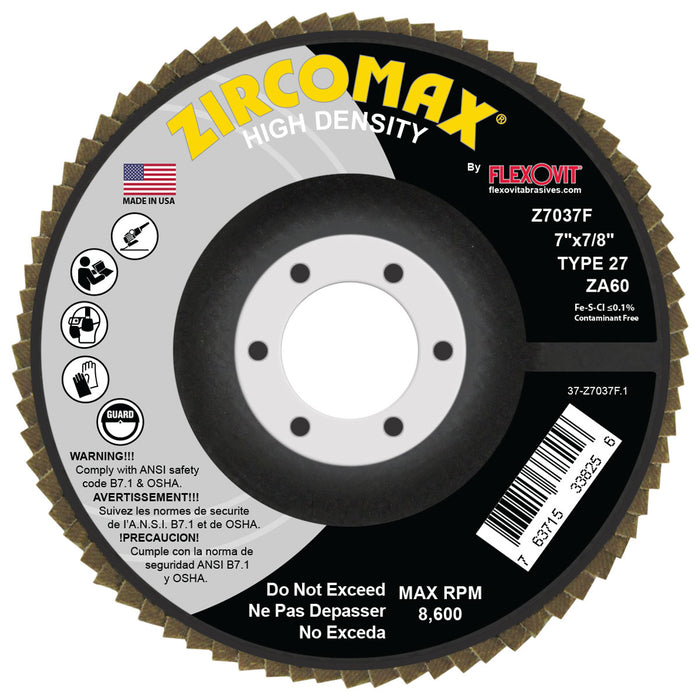 FLEXOVIT - ZIRCOMAX® 7" X 5/8"-11  60 GRIT TYPE 27 SPIN-ON FLAP DISC - Z7037FH