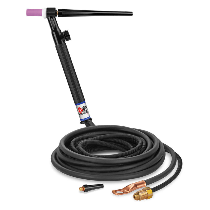 CK WORLDWIDE - 125 AMP RIGID HEAD TIG TORCH WITH VALVE, GAS-COOLED, 12.5' SUPERFLEX CABLES - CK9V-12-2SF RG