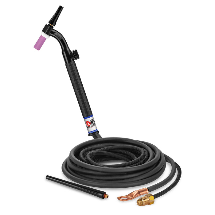 CK WORLDWIDE - 125 AMP FLEX HEAD TIG TORCH WITH VALVE, GAS-COOLED, 12.5' SUPERFLEX CABLES - CK9V-12-2SF FX