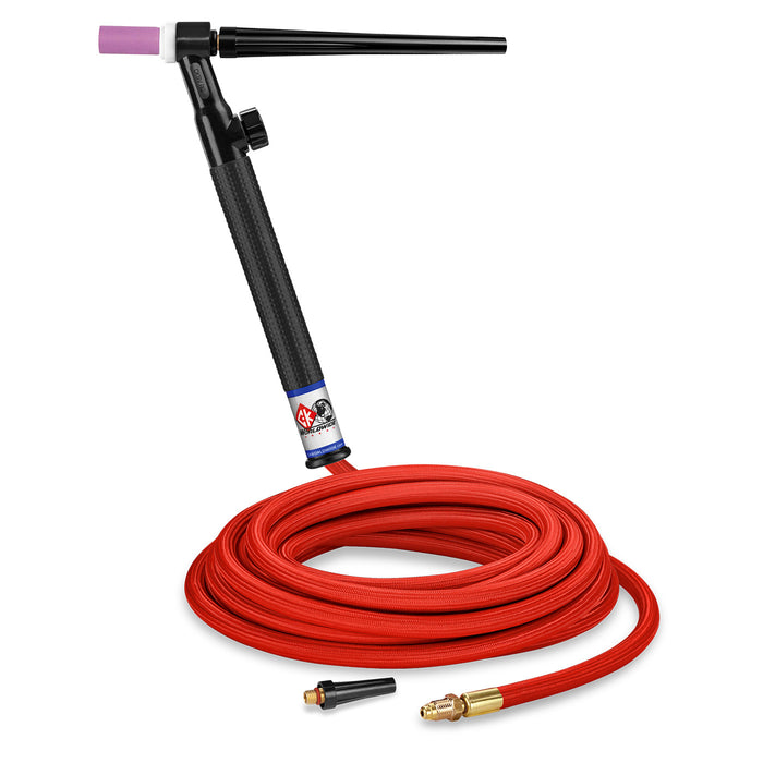 CK WORLDWIDE - 125 AMP RIGID HEAD TIG TORCH WITH VALVE, GAS-COOLED, 25' SUPERFLEX CABLES - CK9V-25-RSF RG