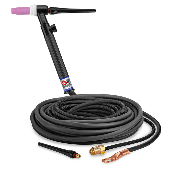 CK WORLDWIDE - 200 AMP RIGID HEAD TIG TORCH WITH VALVE, GAS-COOLED, 25' SUPERFLEX CABLES, TRIM LINE - TL26V-25-2SF RG
