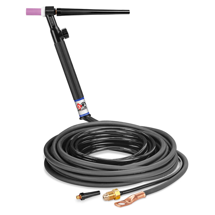 CK WORLDWIDE - 125 AMP RIGID HEAD TIG TORCH WITH VALVE, GAS-COOLED, 25' STANDARD CABLES - CK125VN