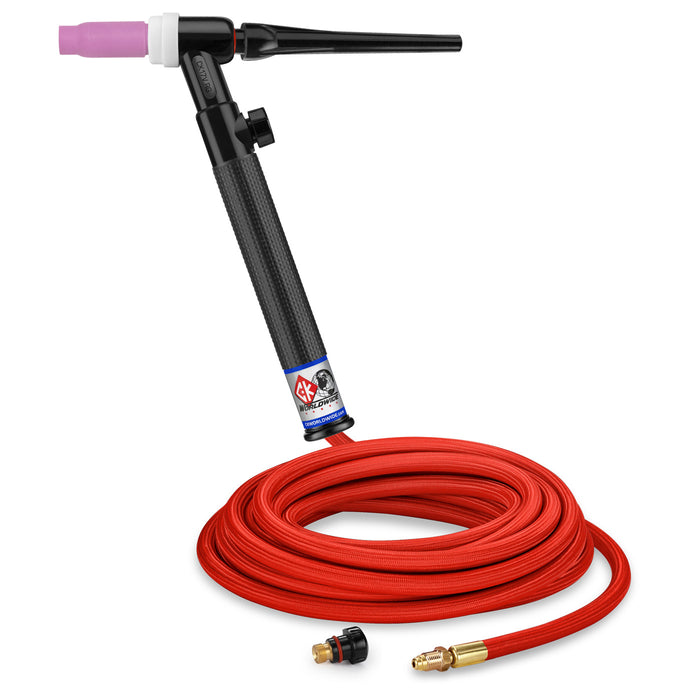 CK WORLDWIDE - 150 AMP RIGID HEAD TIG TORCH WITH VALVE, GAS-COOLED, 25' STANDARD CABLES - CK17V-25-2 RG